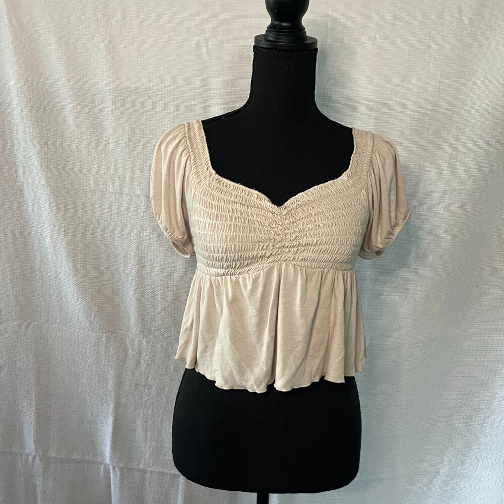 C'ISA Lightweight smocked cropped top cream medium  - 0414 - Picture 2 of 4